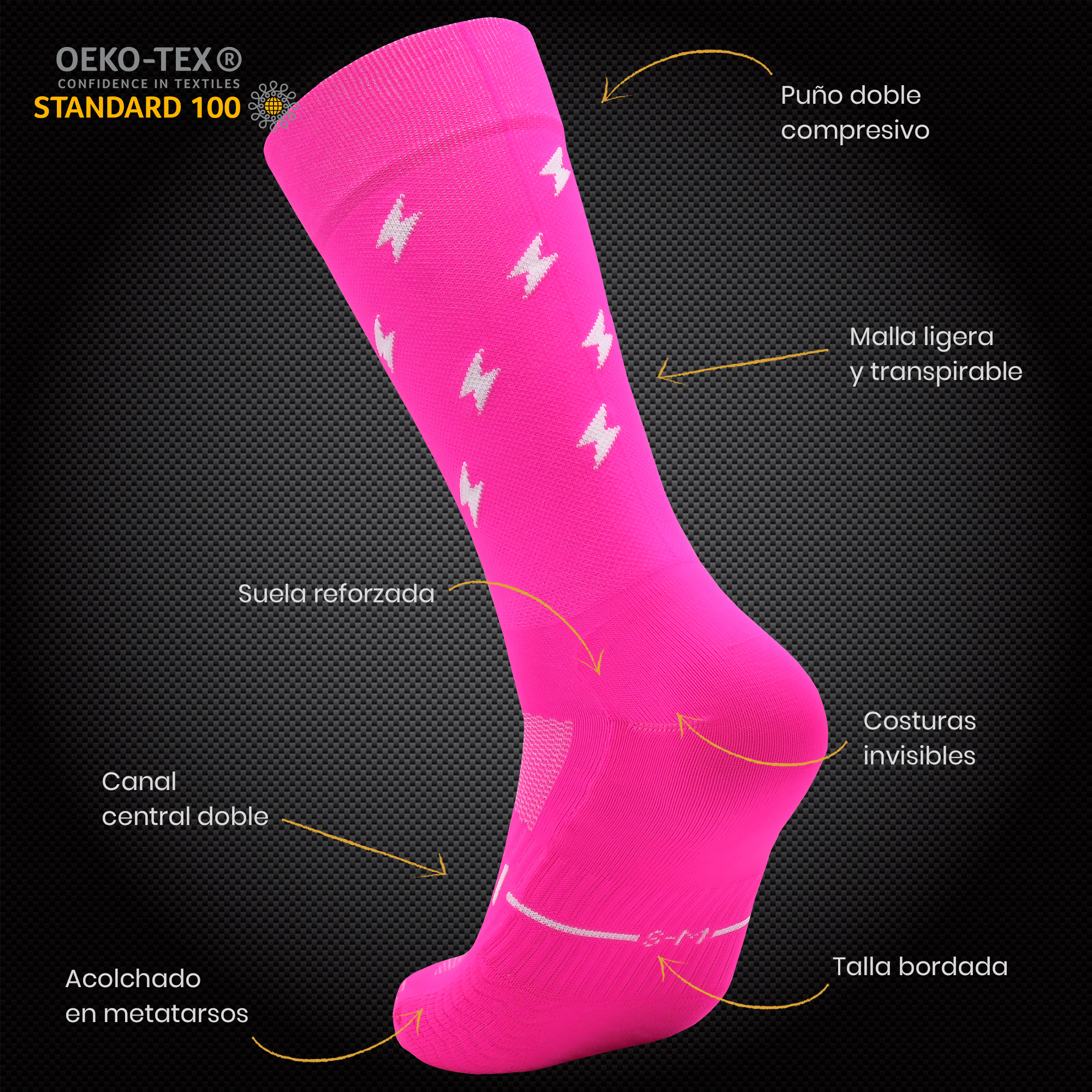 Calcetines Ciclismo y Running - THUNDER Pink - Imagen 3