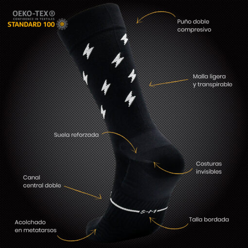 Calcetines Ciclismo y Running - THUNDER Black - Imagen 3